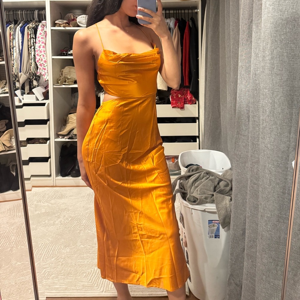Satin Orange midi Dress